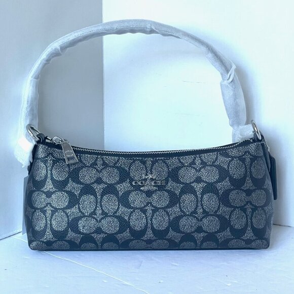 Coach Handbags - Coach Charlotte CX580 Gunmetal Signature Canvas Leather Shoulder Bag